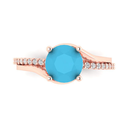 1.71 cttw Simulated Turquoise Solitaire with Zirconia Simulated Diamond Accents Engagement Ring - Solid Rose Gold (VVS1, Round Cut,7.5mm)
