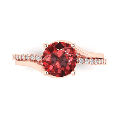 1.71 cttw Natural Garnet Solitaire with Zirconia Simulated Diamond Accents Engagement Ring - Solid Rose Gold (VVS1, Round Cut,7.5mm)