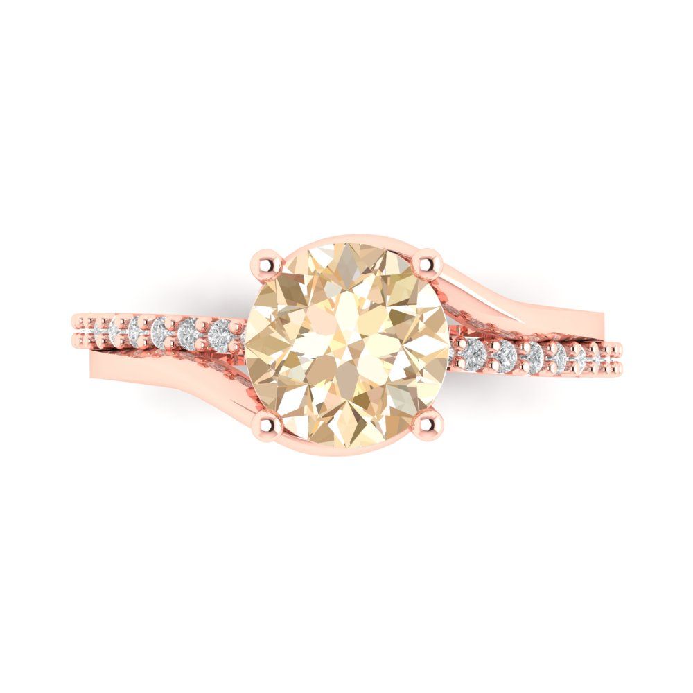 1.71 cttw Natural Morganite Solitaire with Zirconia Simulated Diamond Accents Engagement Ring - Solid Rose Gold (VVS1, Round Cut,7.5mm)