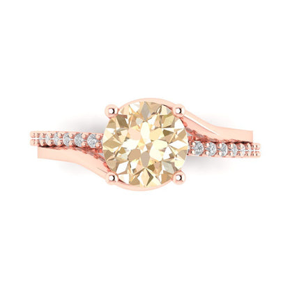 1.71 cttw Natural Morganite Solitaire with Zirconia Simulated Diamond Accents Engagement Ring - Solid Rose Gold (VVS1, Round Cut,7.5mm)