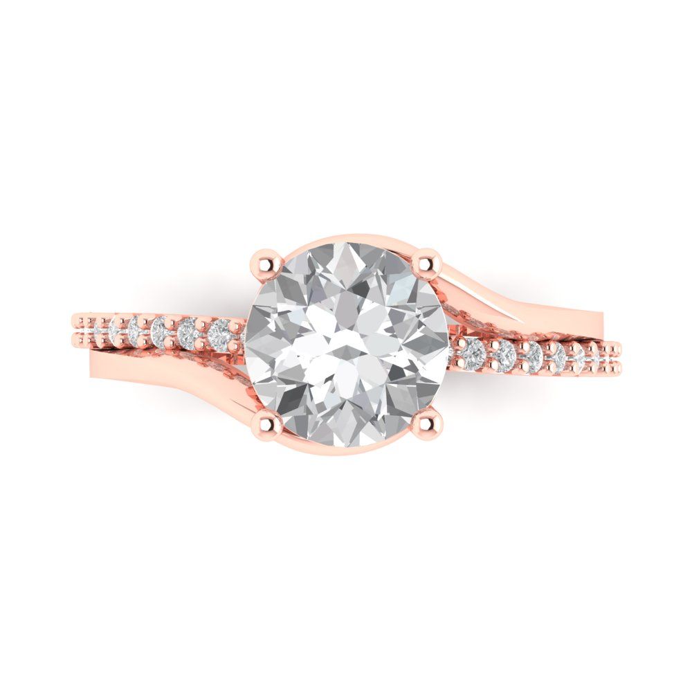 1.71 cttw Moissanite Solitaire with Zirconia Simulated Diamond Accents Engagement Ring - Solid Rose Gold (VVS1, Round Cut,7.5mm)