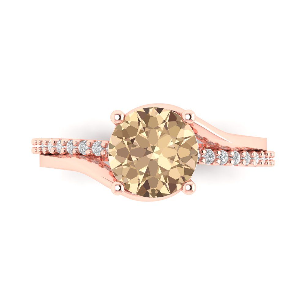1.71 cttw Yellow Moissanite Solitaire with Zirconia Simulated Diamond Accents Engagement Ring - Solid Rose Gold (VVS1, Round Cut,7.5mm)