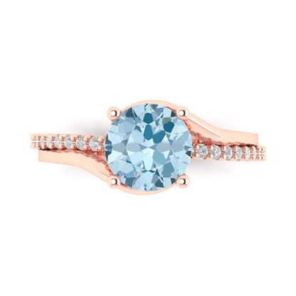 1.71 cttw Zirconia Simulated Blue Diamond Solitaire with Zirconia Simulated Diamond Accents Engagement Ring - Solid Rose Gold (VVS1, Round Cut,7.5mm)