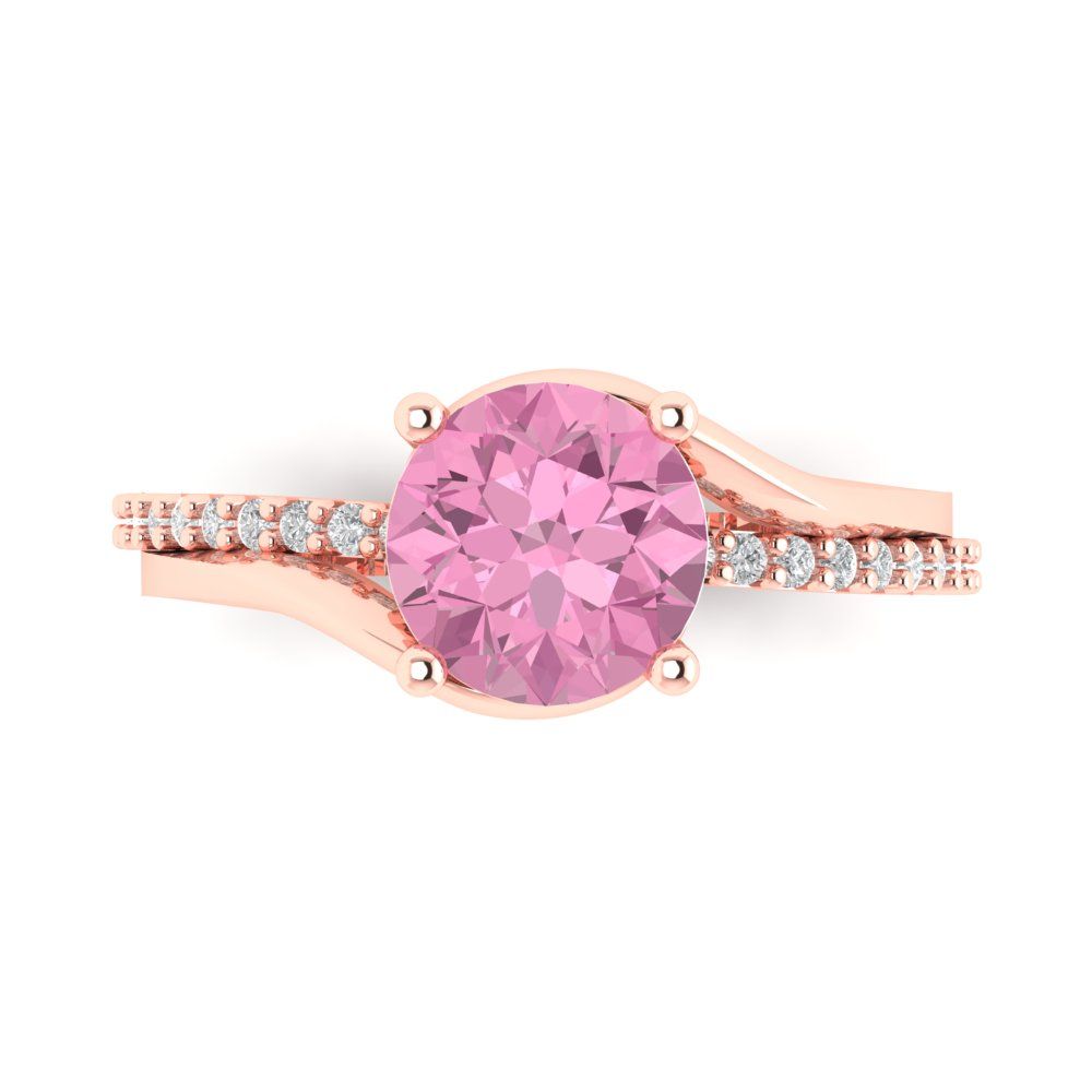 1.71 cttw Zirconia Simulated Pink Diamond Solitaire with Zirconia Simulated Diamond Accents Engagement Ring - Solid Rose Gold (VVS1, Round Cut,7.5mm)