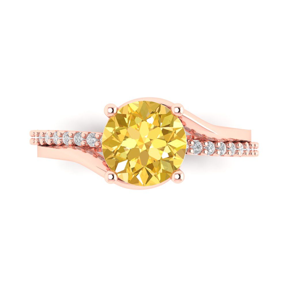 1.71 cttw Zirconia Simulated Yellow Diamond Solitaire with Zirconia Simulated Diamond Accents Engagement Ring - Solid Rose Gold (VVS1, Round Cut,7.5mm)