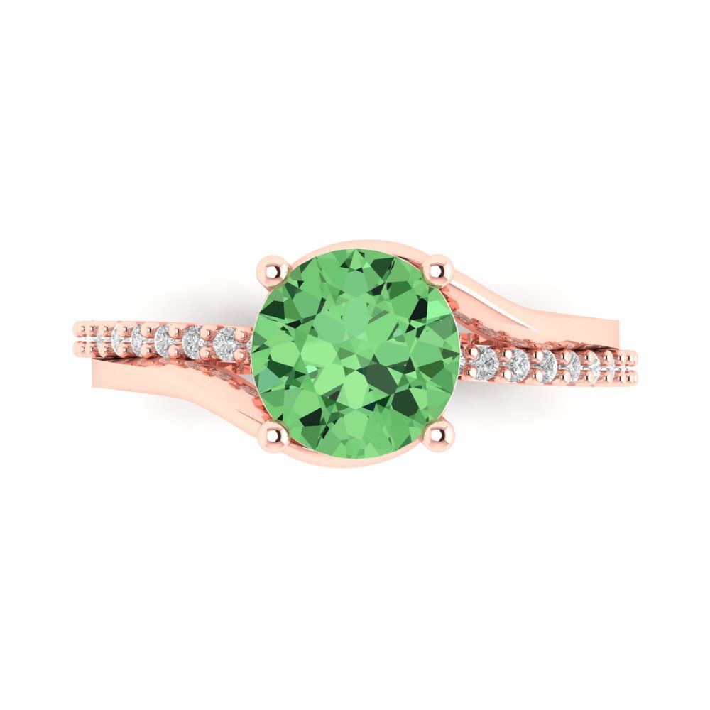 1.71 cttw Zirconia Simulated Green Diamond Solitaire with Zirconia Simulated Diamond Accents Engagement Ring - Solid Rose Gold (VVS1, Round Cut,7.5mm)