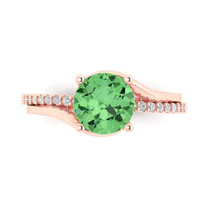 1.71 cttw Zirconia Simulated Green Diamond Solitaire with Zirconia Simulated Diamond Accents Engagement Ring - Solid Rose Gold (VVS1, Round Cut,7.5mm)