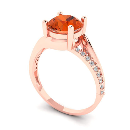 1.71 cttw Zirconia Simulated Red Diamond Solitaire with Zirconia Simulated Diamond Accents Engagement Ring - Solid Rose Gold (VVS1, Round Cut,7.5mm)