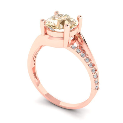 1.71 cttw Natural Morganite Solitaire with Zirconia Simulated Diamond Accents Engagement Ring - Solid Rose Gold (VVS1, Round Cut,7.5mm)
