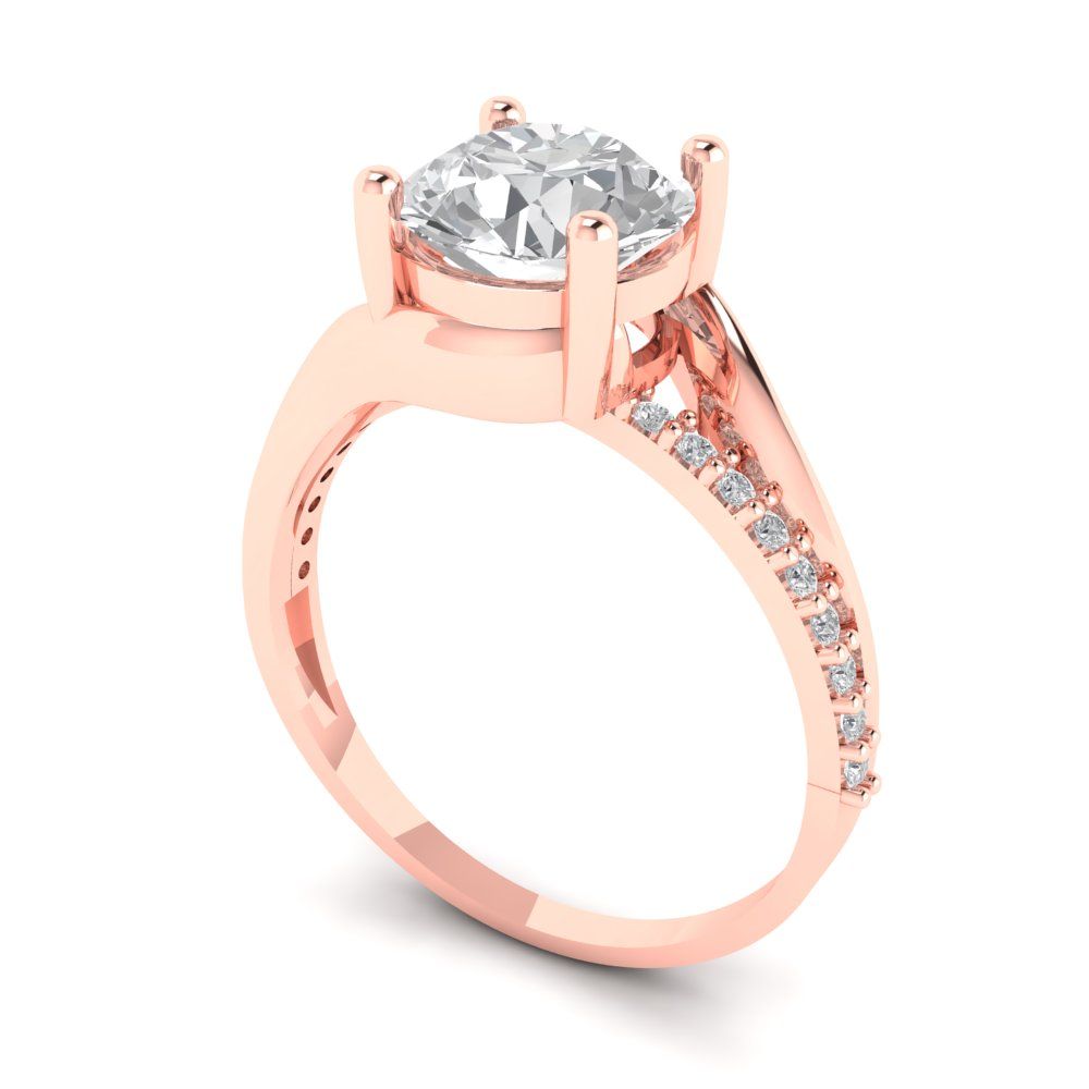 1.71 cttw Zirconia Simulated Diamond Solitaire with Zirconia Simulated Diamond Accents Engagement Ring - Solid Rose Gold (VVS1, Round Cut,7.5mm)