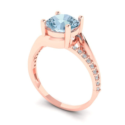 1.71 cttw Zirconia Simulated Blue Diamond Solitaire with Zirconia Simulated Diamond Accents Engagement Ring - Solid Rose Gold (VVS1, Round Cut,7.5mm)
