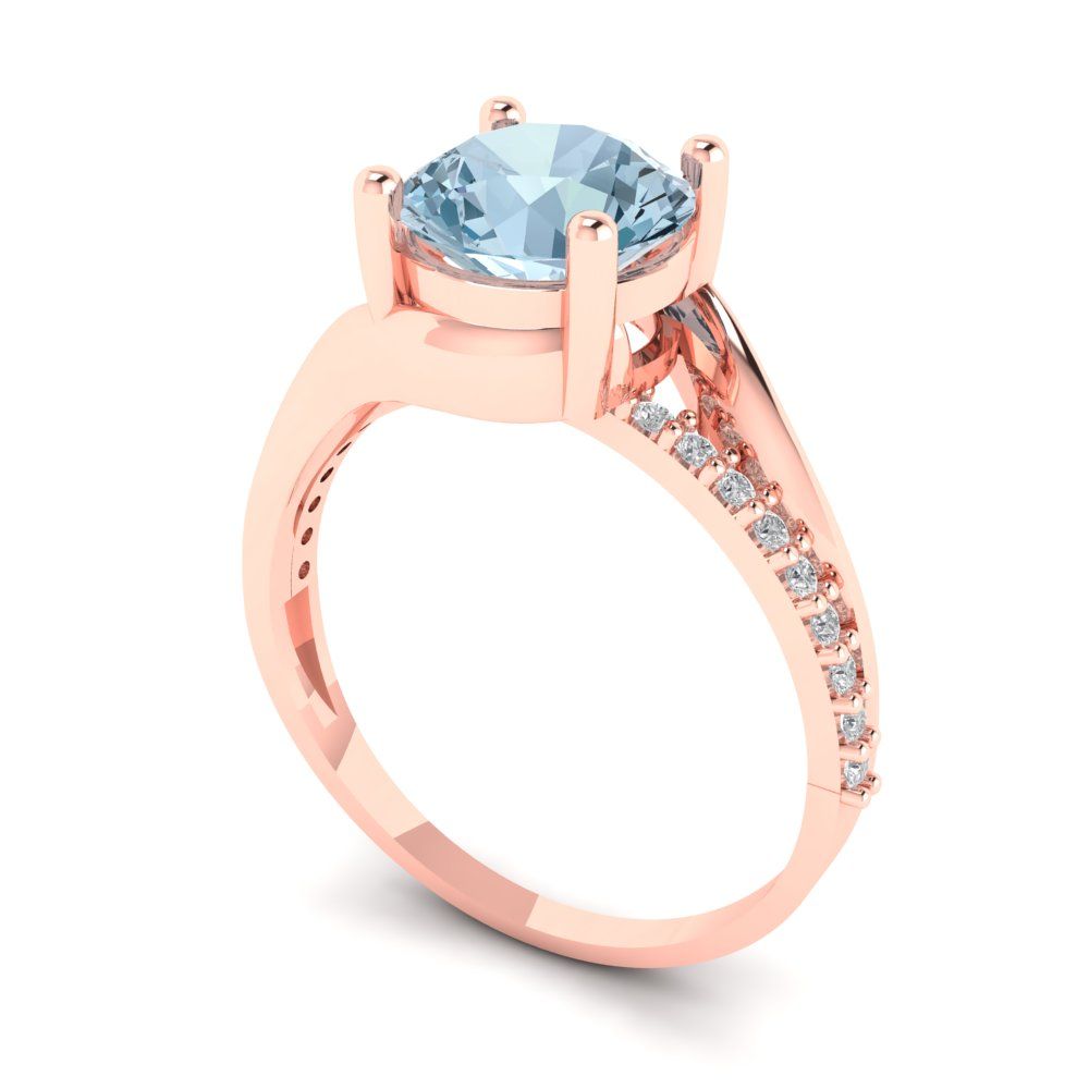 1.71 cttw Natural Sky Blue Topaz Solitaire with Zirconia Simulated Diamond Accents Engagement Ring - Solid Rose Gold (VVS1, Round Cut,7.5mm)