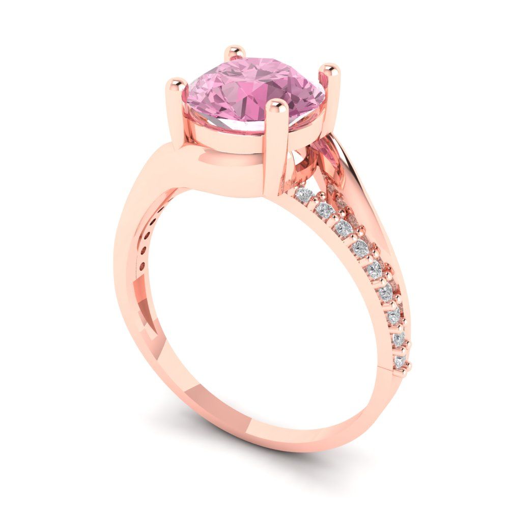 1.71 cttw Zirconia Simulated Pink Diamond Solitaire with Zirconia Simulated Diamond Accents Engagement Ring - Solid Rose Gold (VVS1, Round Cut,7.5mm)