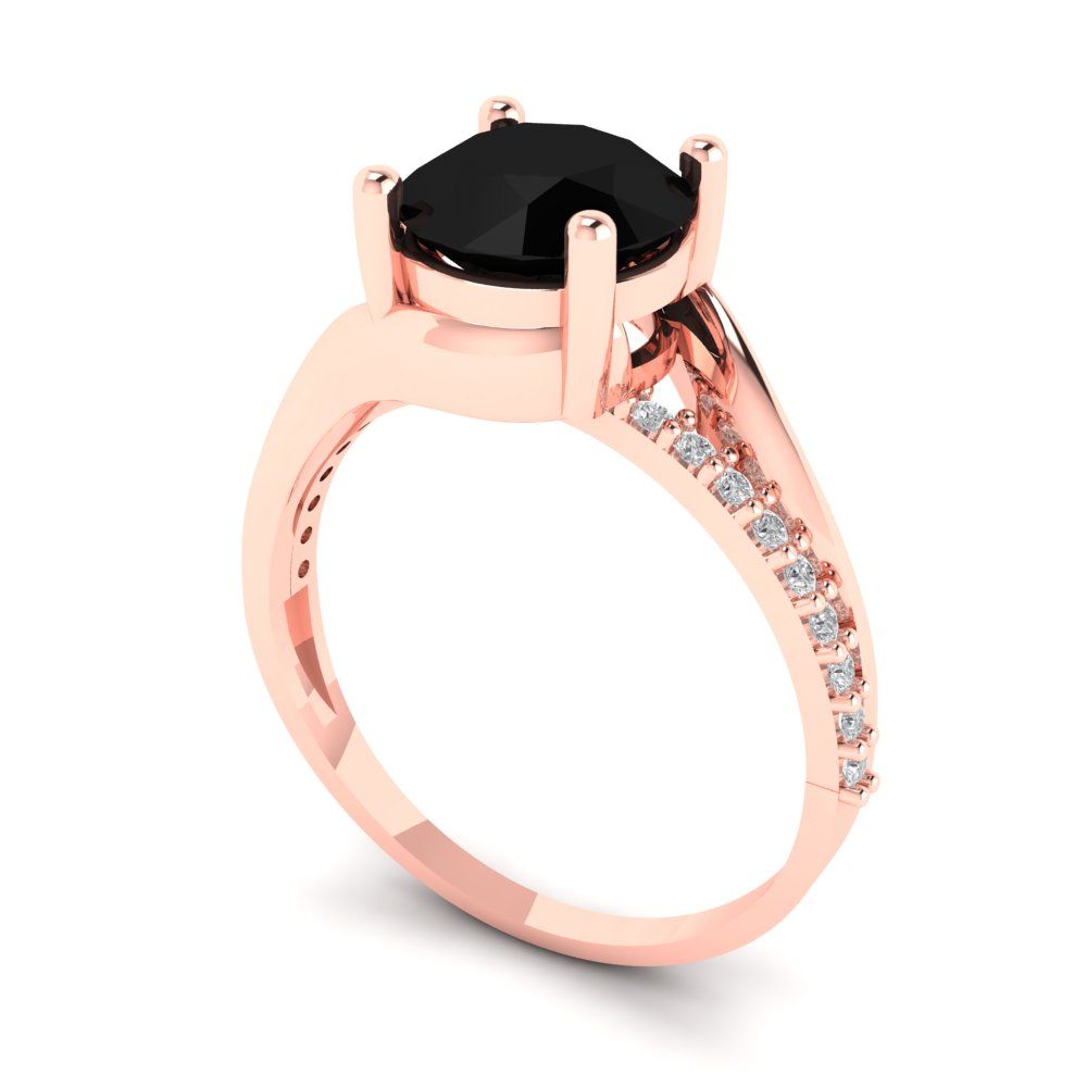 1.71 cttw Natural Onyx Solitaire with Zirconia Simulated Diamond Accents Engagement Ring - Solid Rose Gold (VVS1, Round Cut,7.5mm)
