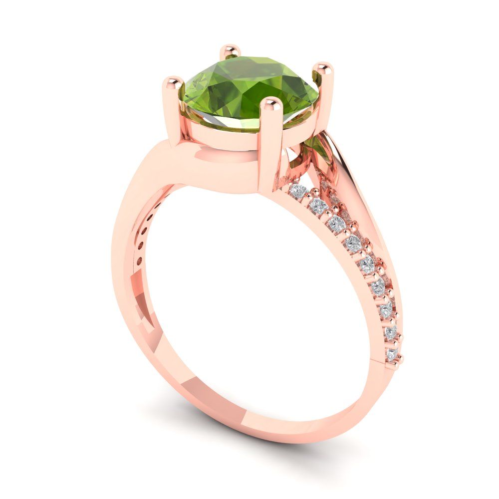 1.71 cttw Natural Peridot Solitaire with Zirconia Simulated Diamond Accents Engagement Ring - Solid Rose Gold (VVS1, Round Cut,7.5mm)