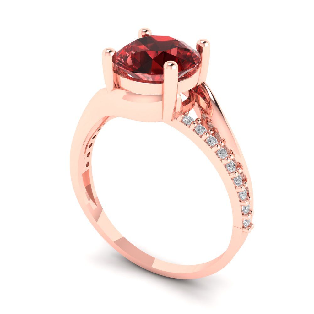 1.71 cttw Natural Garnet Solitaire with Zirconia Simulated Diamond Accents Engagement Ring - Solid Rose Gold (VVS1, Round Cut,7.5mm)