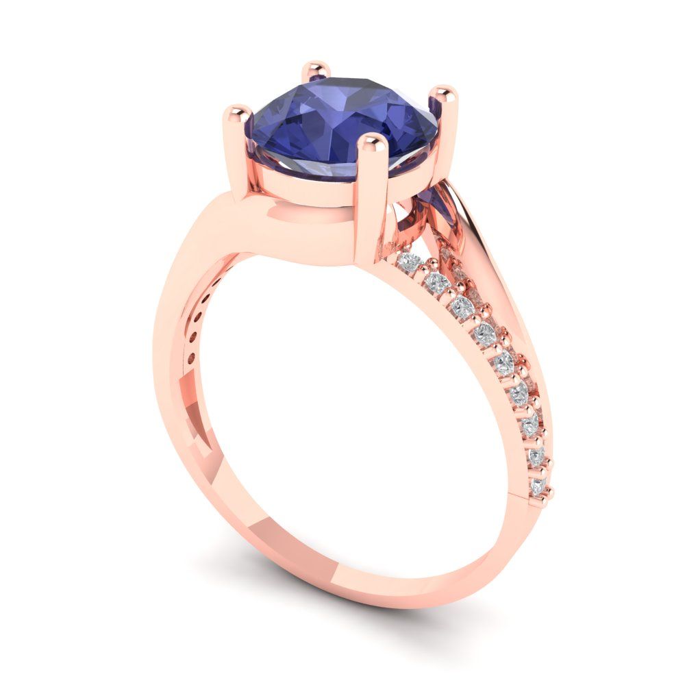 1.71 cttw Simulated Tanzanite Solitaire with Zirconia Simulated Diamond Accents Engagement Ring - Solid Rose Gold (VVS1, Round Cut,7.5mm)