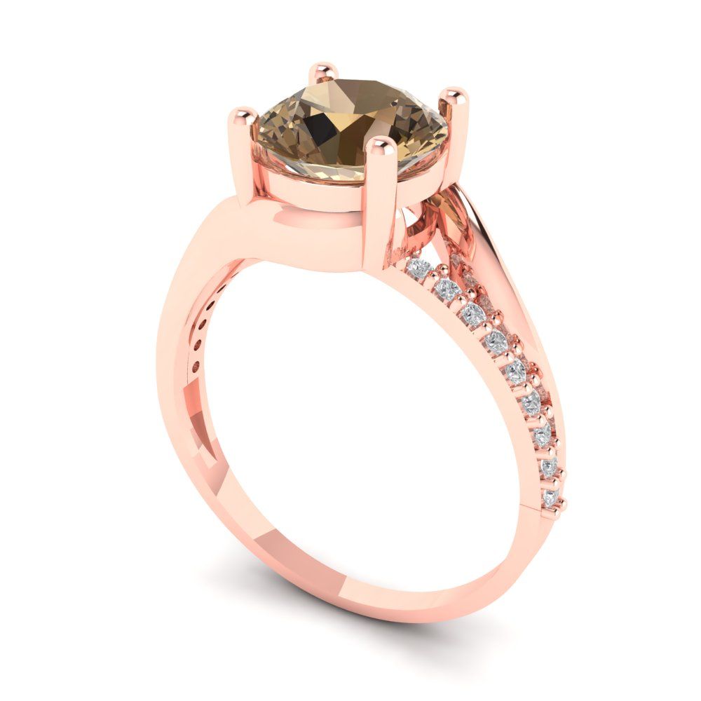1.71 cttw Zirconia Simulated Champagne Diamond Solitaire with Zirconia Simulated Diamond Accents Engagement Ring - Solid Rose Gold (VVS1, Round Cut,7.5mm)