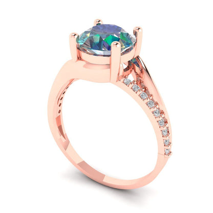 1.71 cttw Blue Moissanite Solitaire with Zirconia Simulated Diamond Accents Engagement Ring - Solid Rose Gold (VVS1, Round Cut,7.5mm)