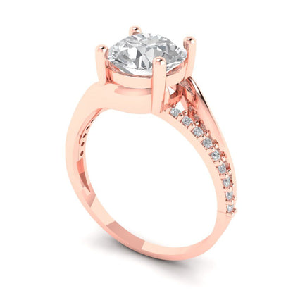 1.71 cttw Moissanite Solitaire with Zirconia Simulated Diamond Accents Engagement Ring - Solid Rose Gold (VVS1, Round Cut,7.5mm)