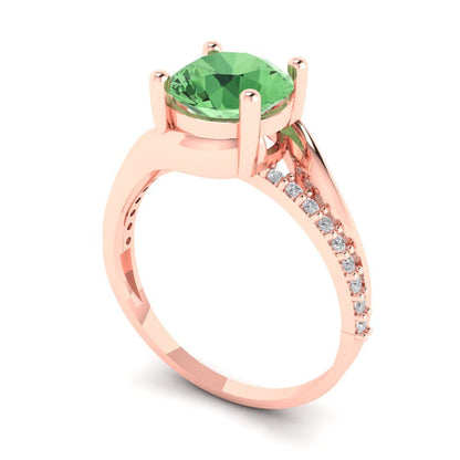 1.71 cttw Zirconia Simulated Green Diamond Solitaire with Zirconia Simulated Diamond Accents Engagement Ring - Solid Rose Gold (VVS1, Round Cut,7.5mm)