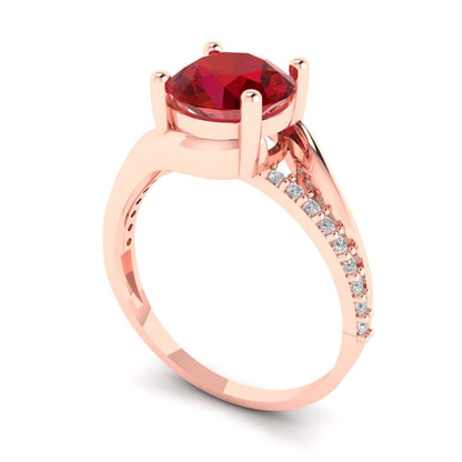 1.71 cttw Simulated Pink Tourmaline Solitaire with Zirconia Simulated Diamond Accents Engagement Ring - Solid Rose Gold (VVS1, Round Cut,7.5mm)