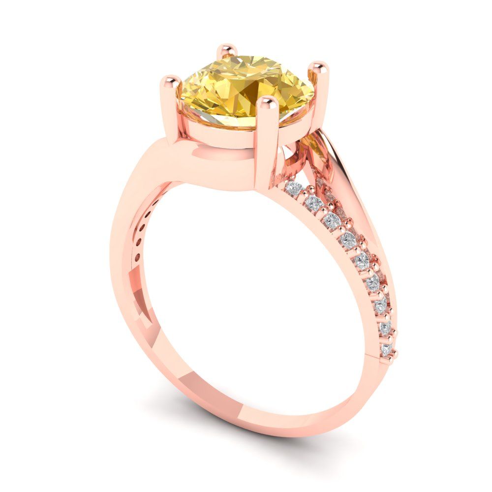 1.71 cttw Natural Citrine Solitaire with Zirconia Simulated Diamond Accents Engagement Ring - Solid Rose Gold (VVS1, Round Cut,7.5mm)