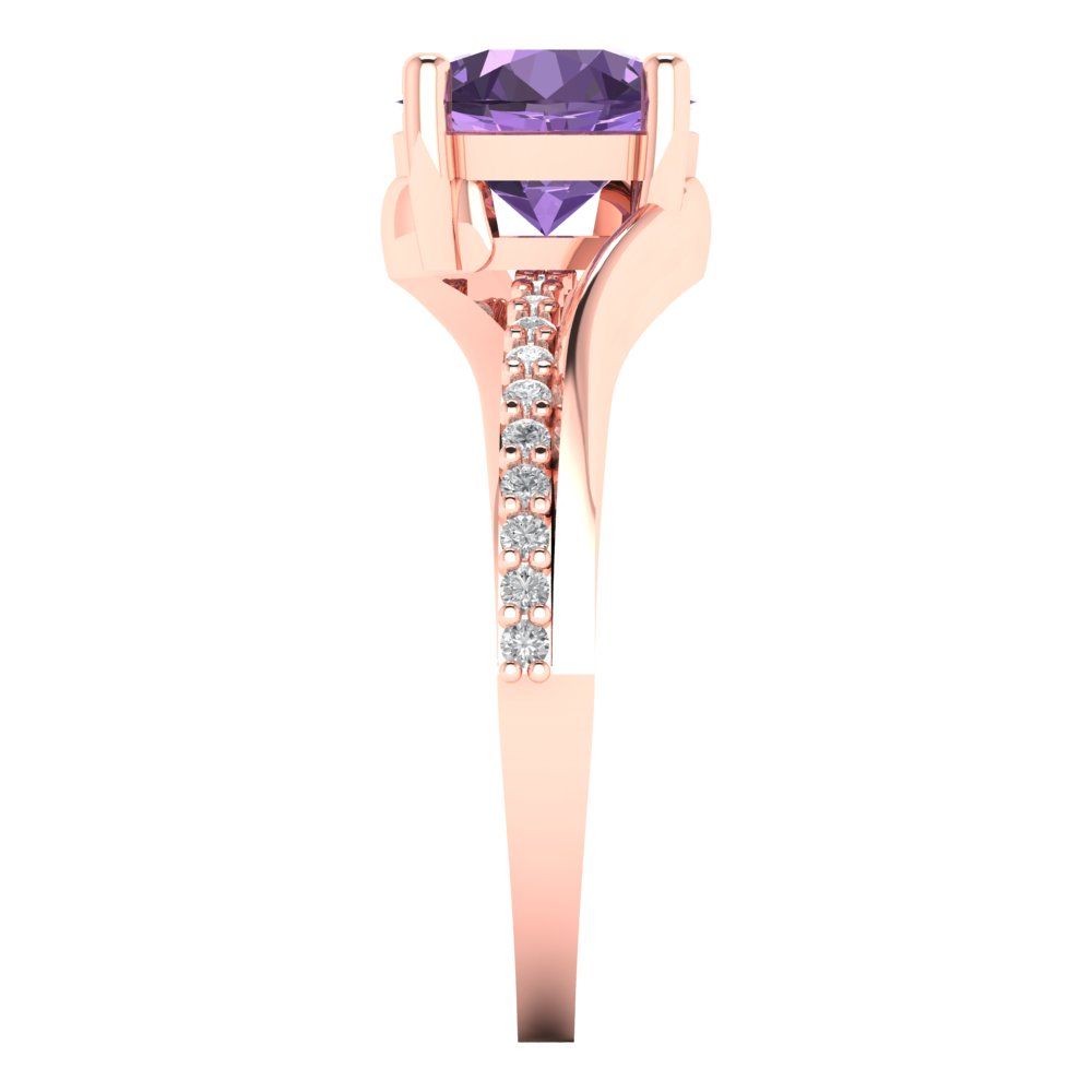 1.71 cttw Simulated Alexandrite Solitaire with Zirconia Simulated Diamond Accents Engagement Ring - Solid Rose Gold (VVS1, Round Cut,7.5mm)