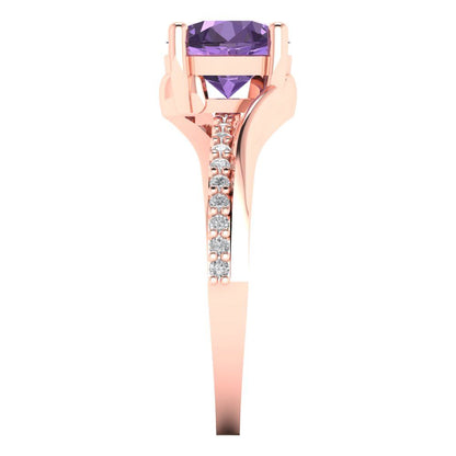 1.71 cttw Simulated Alexandrite Solitaire with Zirconia Simulated Diamond Accents Engagement Ring - Solid Rose Gold (VVS1, Round Cut,7.5mm)