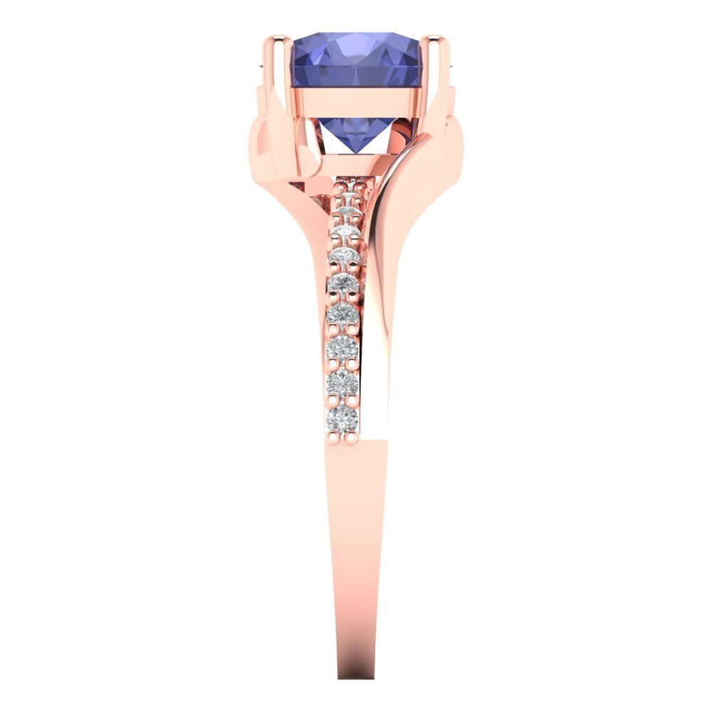 1.71 cttw Simulated Tanzanite Solitaire with Zirconia Simulated Diamond Accents Engagement Ring - Solid Rose Gold (VVS1, Round Cut,7.5mm)
