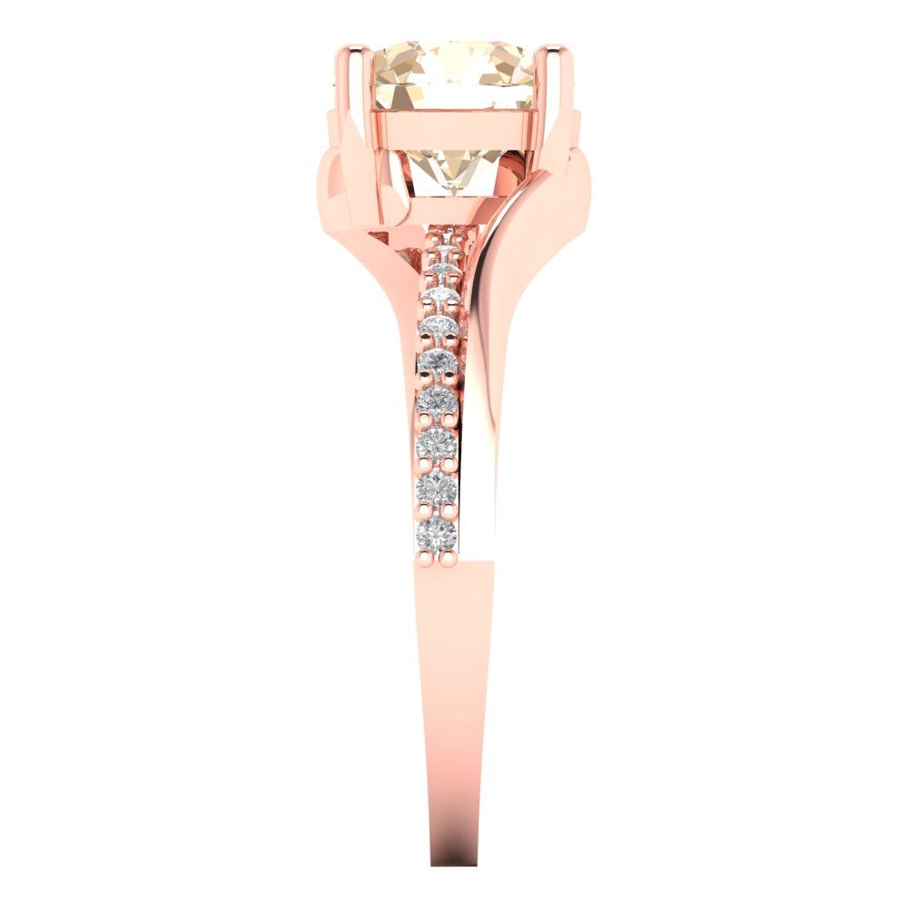 1.71 cttw Natural Morganite Solitaire with Zirconia Simulated Diamond Accents Engagement Ring - Solid Rose Gold (VVS1, Round Cut,7.5mm)