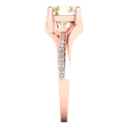 1.71 cttw Natural Morganite Solitaire with Zirconia Simulated Diamond Accents Engagement Ring - Solid Rose Gold (VVS1, Round Cut,7.5mm)