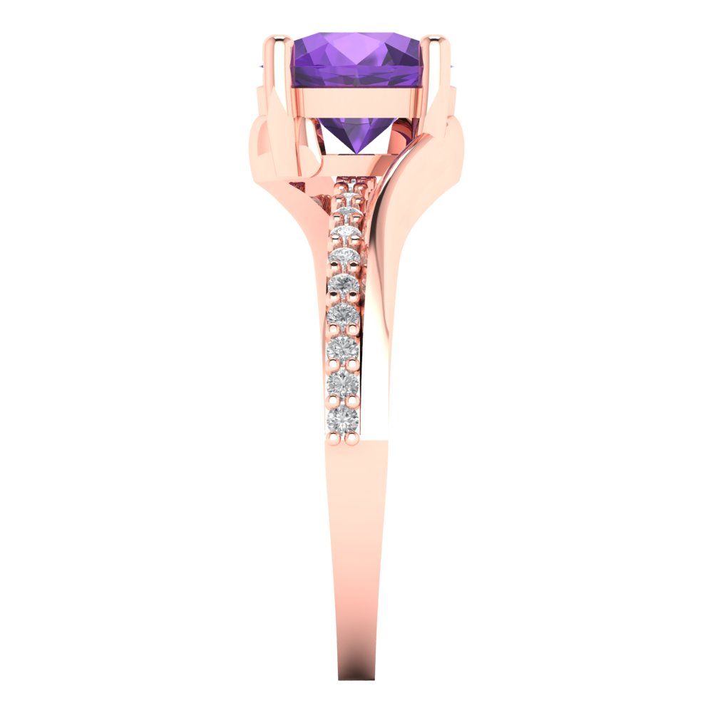 1.71 cttw Natural Amethyst Solitaire with Zirconia Simulated Diamond Accents Engagement Ring - Solid Rose Gold (VVS1, Round Cut,7.5mm)