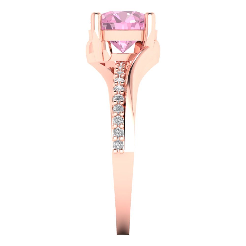 1.71 cttw Zirconia Simulated Pink Diamond Solitaire with Zirconia Simulated Diamond Accents Engagement Ring - Solid Rose Gold (VVS1, Round Cut,7.5mm)
