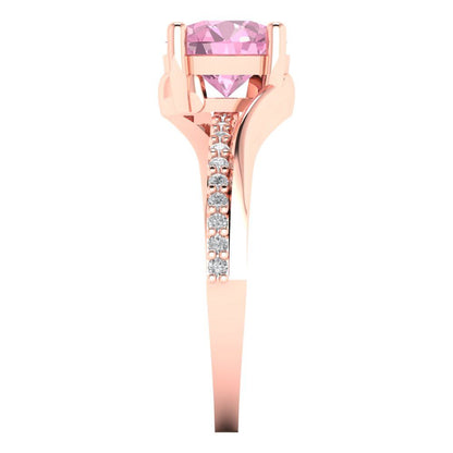 1.71 cttw Zirconia Simulated Pink Diamond Solitaire with Zirconia Simulated Diamond Accents Engagement Ring - Solid Rose Gold (VVS1, Round Cut,7.5mm)