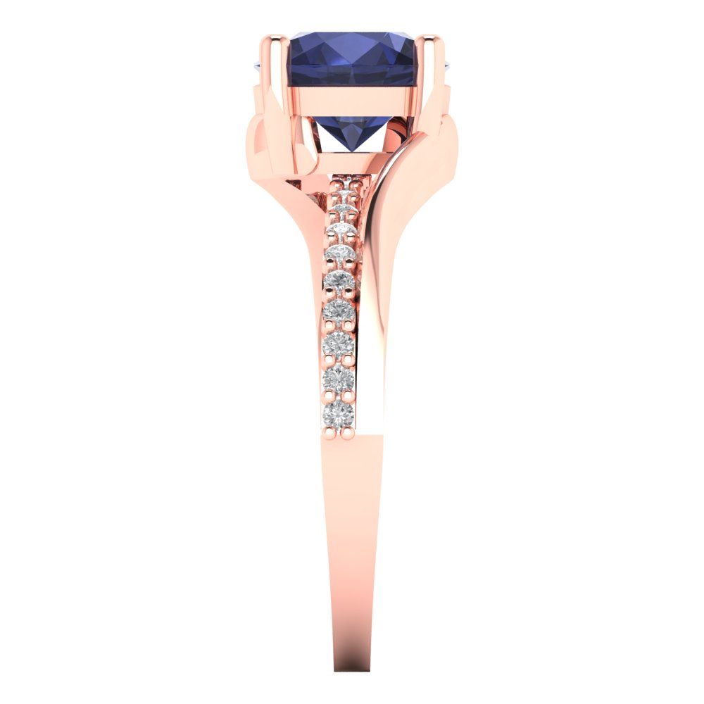 1.71 cttw Simulated Blue Sapphire Solitaire with Zirconia Simulated Diamond Accents Engagement Ring - Solid Rose Gold (VVS1, Round Cut,7.5mm)