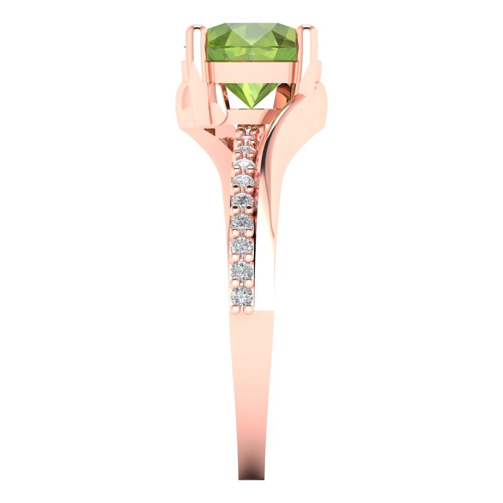 1.71 cttw Natural Peridot Solitaire with Zirconia Simulated Diamond Accents Engagement Ring - Solid Rose Gold (VVS1, Round Cut,7.5mm)