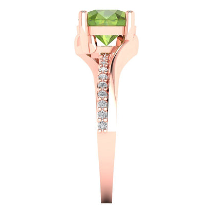 1.71 cttw Natural Peridot Solitaire with Zirconia Simulated Diamond Accents Engagement Ring - Solid Rose Gold (VVS1, Round Cut,7.5mm)