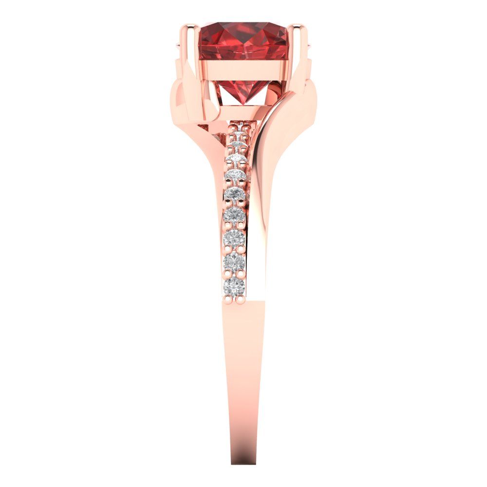 1.71 cttw Natural Garnet Solitaire with Zirconia Simulated Diamond Accents Engagement Ring - Solid Rose Gold (VVS1, Round Cut,7.5mm)