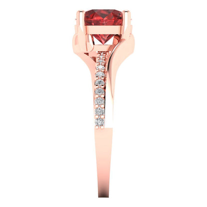 1.71 cttw Natural Garnet Solitaire with Zirconia Simulated Diamond Accents Engagement Ring - Solid Rose Gold (VVS1, Round Cut,7.5mm)