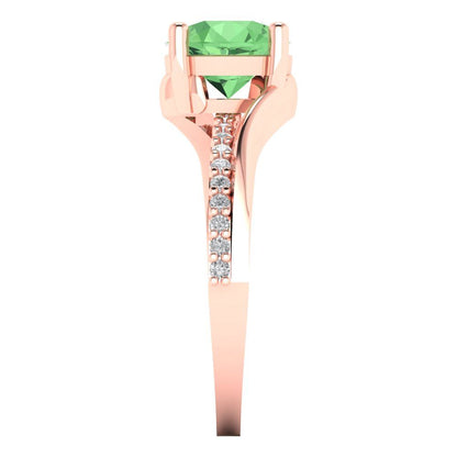 1.71 cttw Zirconia Simulated Green Diamond Solitaire with Zirconia Simulated Diamond Accents Engagement Ring - Solid Rose Gold (VVS1, Round Cut,7.5mm)