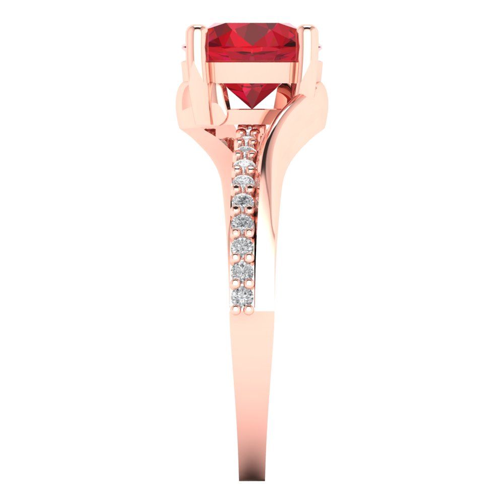 1.71 cttw Simulated Pink Tourmaline Solitaire with Zirconia Simulated Diamond Accents Engagement Ring - Solid Rose Gold (VVS1, Round Cut,7.5mm)