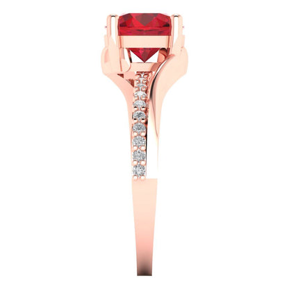 1.71 cttw Simulated Pink Tourmaline Solitaire with Zirconia Simulated Diamond Accents Engagement Ring - Solid Rose Gold (VVS1, Round Cut,7.5mm)