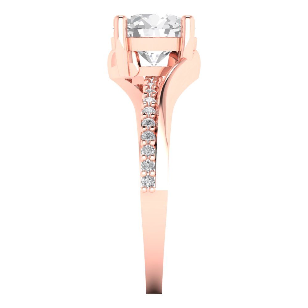 1.71 cttw Moissanite Solitaire with Zirconia Simulated Diamond Accents Engagement Ring - Solid Rose Gold (VVS1, Round Cut,7.5mm)