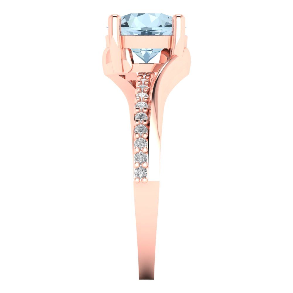 1.71 cttw Zirconia Simulated Blue Diamond Solitaire with Zirconia Simulated Diamond Accents Engagement Ring - Solid Rose Gold (VVS1, Round Cut,7.5mm)