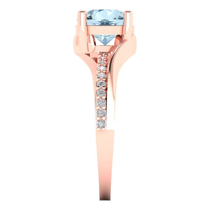 1.71 cttw Zirconia Simulated Blue Diamond Solitaire with Zirconia Simulated Diamond Accents Engagement Ring - Solid Rose Gold (VVS1, Round Cut,7.5mm)