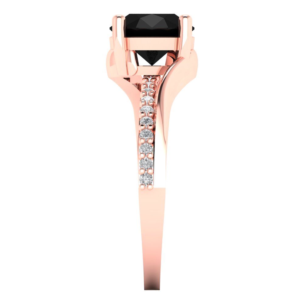 1.71 cttw Natural Onyx Solitaire with Zirconia Simulated Diamond Accents Engagement Ring - Solid Rose Gold (VVS1, Round Cut,7.5mm)