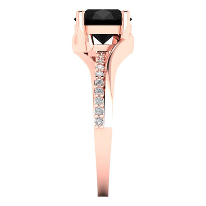 1.71 cttw Natural Onyx Solitaire with Zirconia Simulated Diamond Accents Engagement Ring - Solid Rose Gold (VVS1, Round Cut,7.5mm)