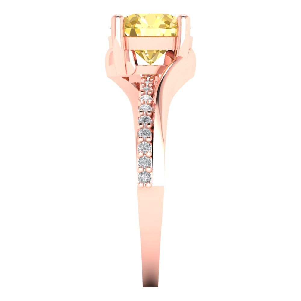 1.71 cttw Natural Citrine Solitaire with Zirconia Simulated Diamond Accents Engagement Ring - Solid Rose Gold (VVS1, Round Cut,7.5mm)