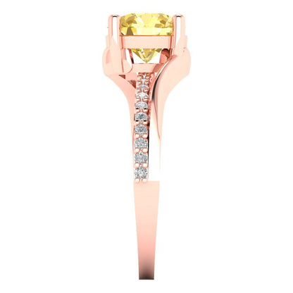 1.71 cttw Natural Citrine Solitaire with Zirconia Simulated Diamond Accents Engagement Ring - Solid Rose Gold (VVS1, Round Cut,7.5mm)